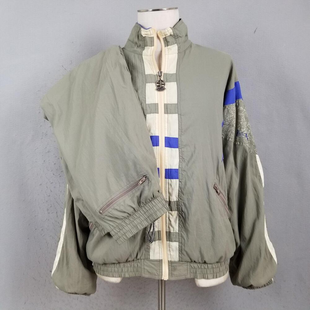 Vintage IXSPA Track Suit Mens Medium Green Colorblock Nylon Jacket Pants 90s